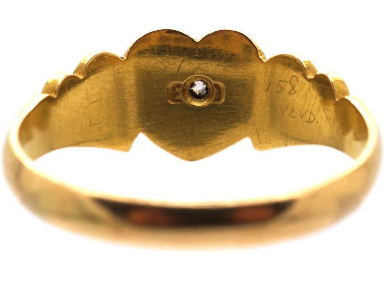 Edwardian 18ct Gold Ring with Heart Motif set with a Diamond