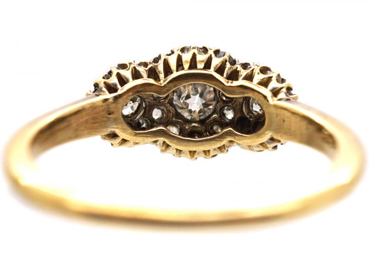 Victorian 18ct Gold Triple Cluster Ring set with Old Mine Cut Diamonds