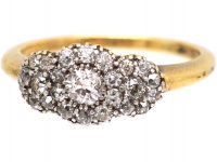 Victorian 18ct Gold Triple Cluster Ring set with Old Mine Cut Diamonds