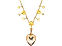 Edwardian 15ct Gold Necklace with Flowers & Heart set with Natural Split Pearls