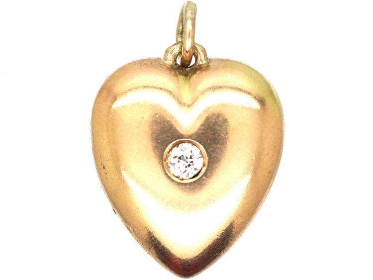Edwardian 15ct Gold Heart Locket set with a Diamond