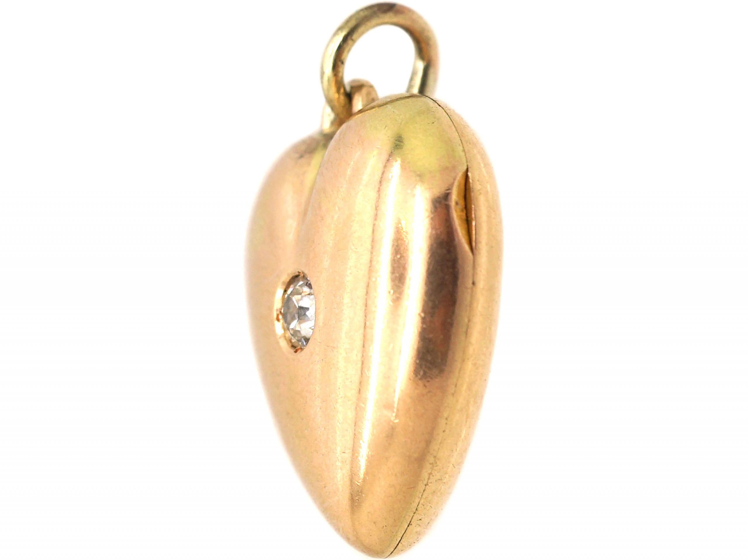 Edwardian 15ct Gold Heart Locket set with a Diamond (853T) The
