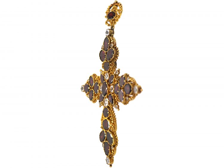 Georgian 15ct Gold, Almandine Garnet & Rock Crystal Cross