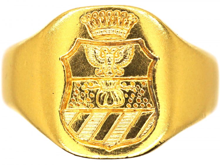 Early 20th Century 22ct Gold Signet Ring with Crest & Coronet Intaglio