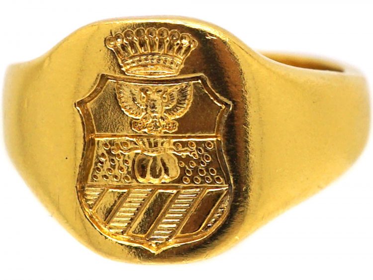Early 20th Century 22ct Gold Signet Ring with Crest & Coronet Intaglio