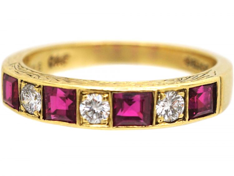 18ct Gold Square Cut Ruby & Diamond Half Eternity Ring by Cropp & Farr