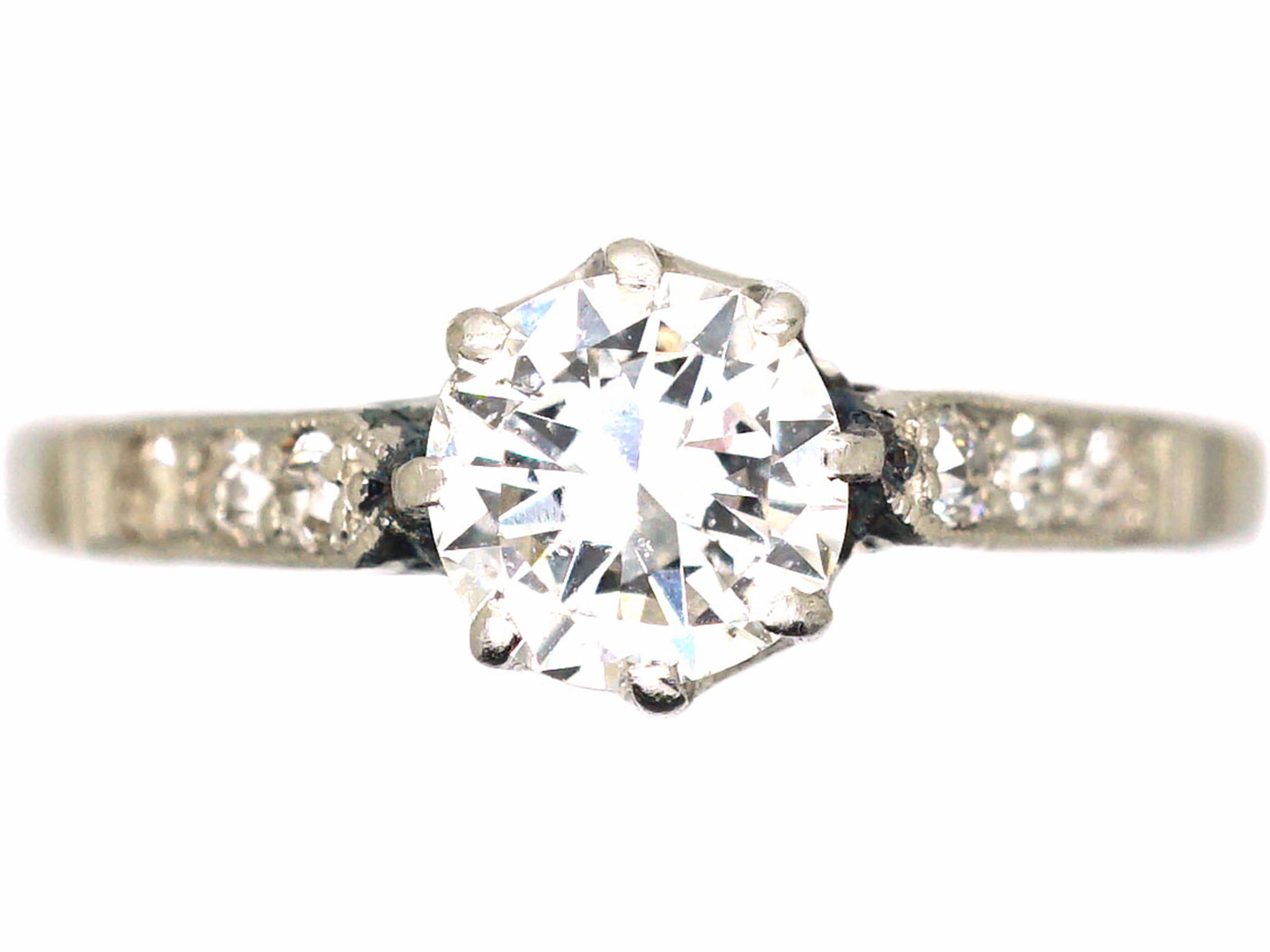 Art Deco Platinum & Diamond Solitaire Ring with Diamond Set Shoulders