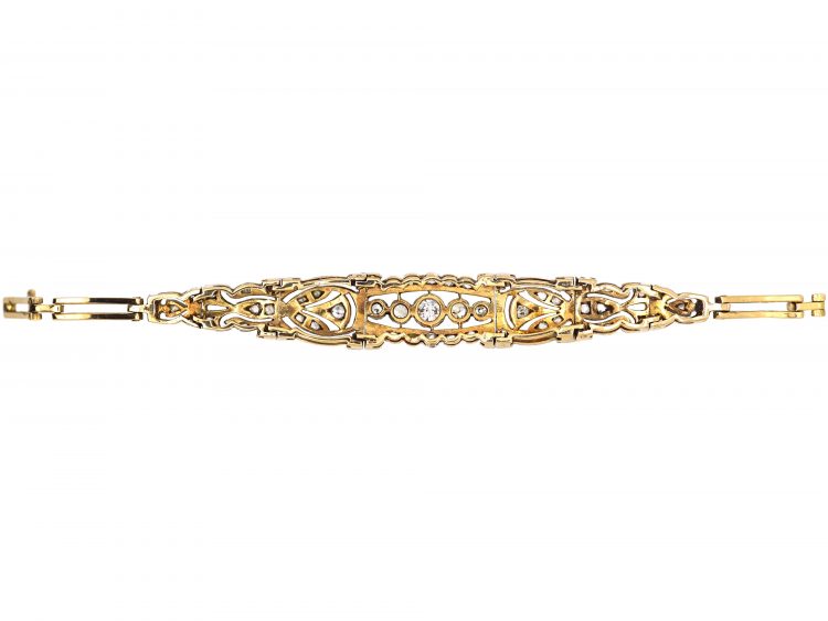 Art Deco 18ct Gold & Platinum Bracelet set with Diamonds & Rose Diamonds