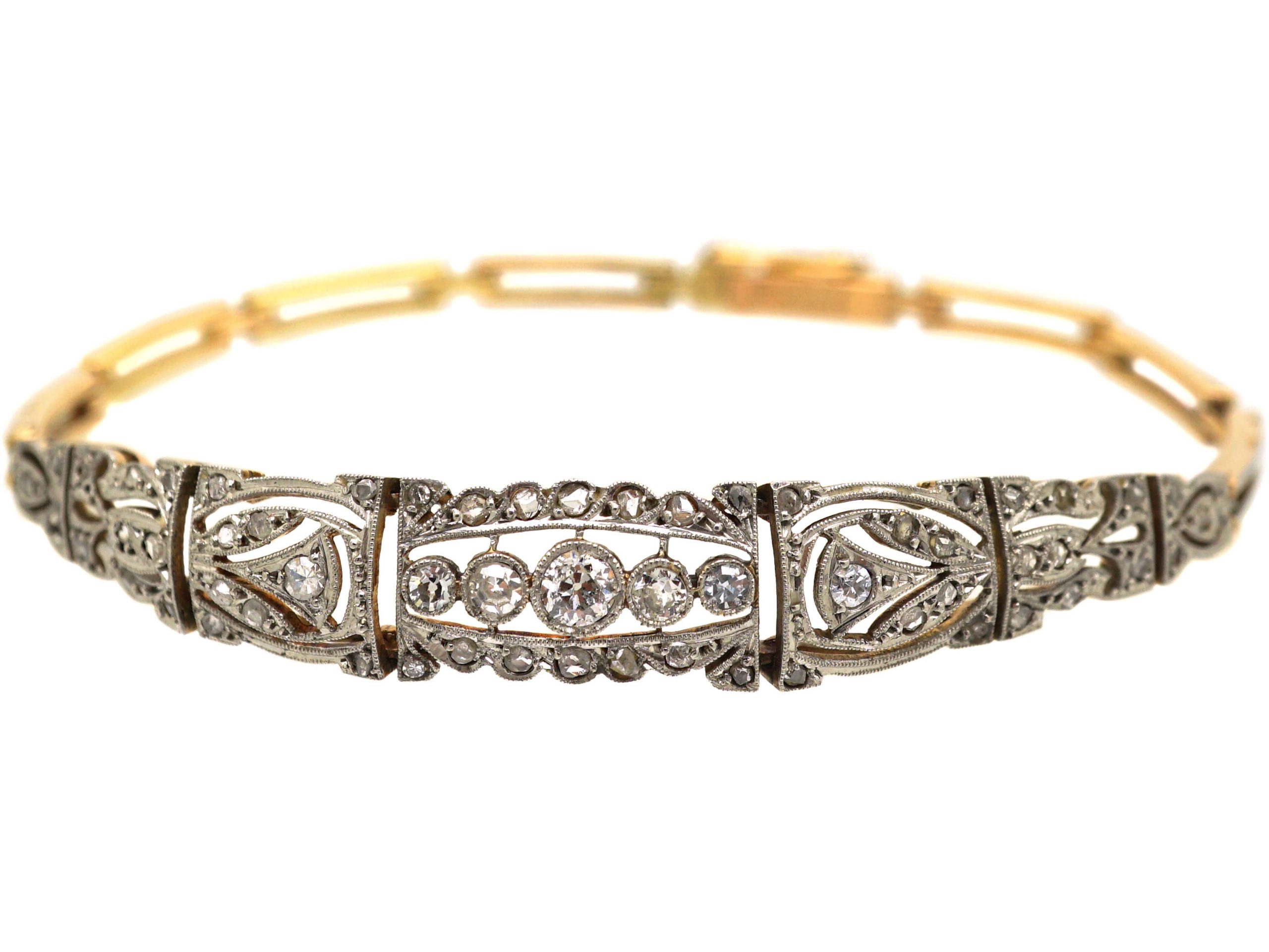 Art Deco 18ct Gold & Platinum Bracelet set with Diamonds & Rose ...
