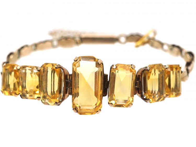 Art Deco 9ct Gold & Rectangular Cut Citrine Bracelet
