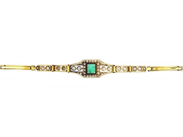 Art Deco 15ct Gold & Platinum Bracelet set with an Emerald & Diamonds