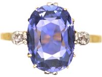 Art Deco 18ct Gold Unheated Ceylon Colour Change Sapphire Ring with Diamond Set Shoulders