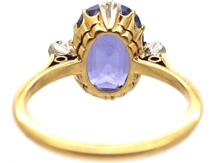 Art Deco 18ct Gold Unheated Ceylon Colour Change Sapphire Ring with Diamond Set Shoulders
