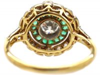 Art Deco 18ct Gold & Platinum, Diamond & Emerald Target Ring