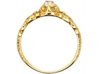 19th Century 18ct Gold & Old Mine Cut Diamond Solitaire Ring with Ornate Shoulders