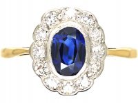 Edwardian 18ct gold & Platinum, Sapphire & Diamond Oval Cluster Ring