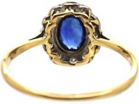 Edwardian 18ct gold & Platinum, Sapphire & Diamond Oval Cluster Ring