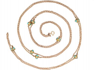 Edwardian 9ct Gold Chain with Turquoise Set Roundels