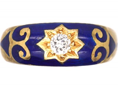 Victorian 18ct Gold, Royal Blue Enamel & Diamond Ring