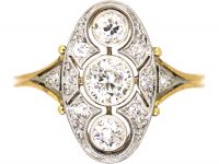 Early 20th Century 18ct Gold & Platinum, Diamond Three Stone Plaque Ring