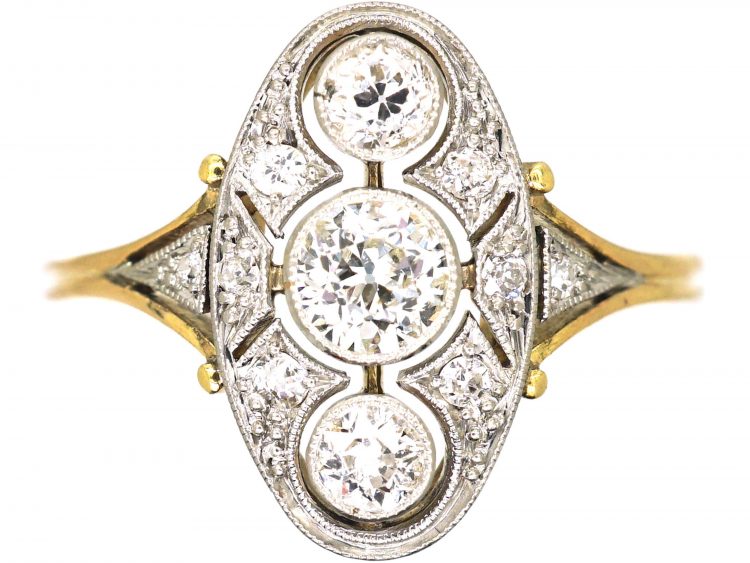 Early 20th Century 18ct Gold & Platinum, Diamond Three Stone Plaque Ring