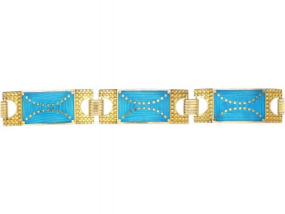 Norwegian Mid Century Silver Gilt & Turquoise Blue Enamel Bracelet