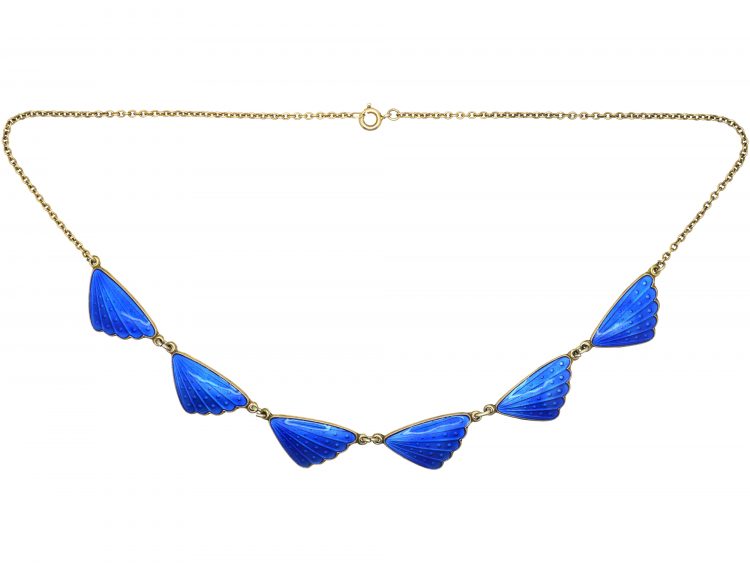 Norwegian Silver & Blue Enamel Wing Necklace