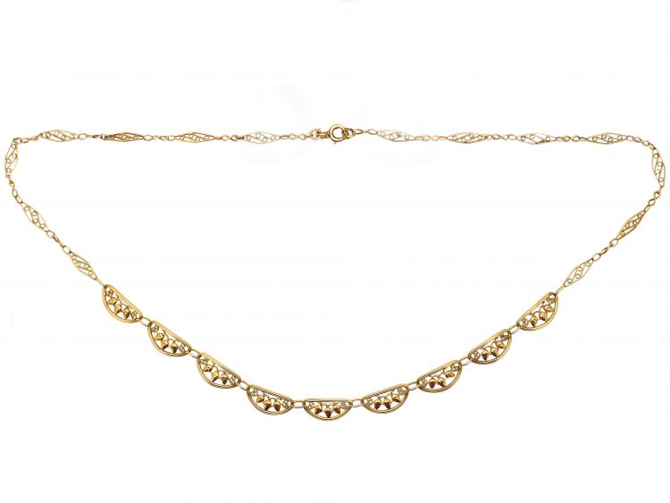 French Art Nouveau 18ct Gold Panel Necklace