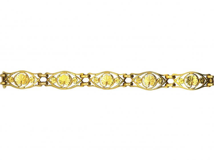 French Art Nouveau 18ct Gold Bracelet with Lily Pad Motif