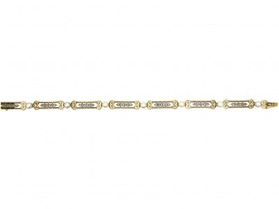 French Art Nouveau 18ct Gold, Natural Bouton Pearl & Rose Diamond Bracelet
