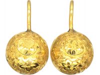 Victorian 15ct Gold Round Earrings with Floral Engraving