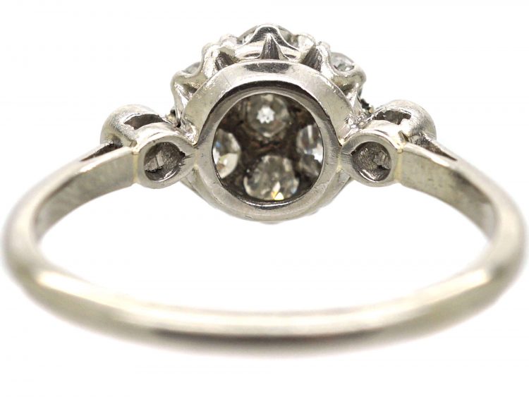 Edwardian Platinum & Diamond Cluster Ring with Diamond Set Shoulders
