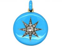 Victorian 18ct Gold Turquoise Blue Enamel Locket with Rose Diamond Star
