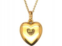 Edwardian 18ct Gold & Red Enamel Heart Pendant on 18ct Gold Chain