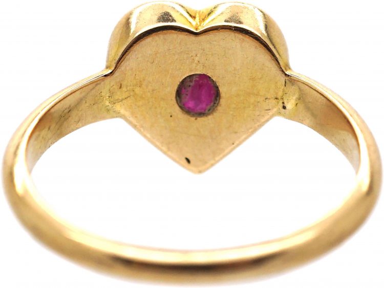 Edwardian 18ct Gold Heart Shaped Ring set with a Ruby
