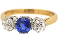 Early 20th Century 18ct Gold & Platinum, Sapphire & Diamond Three Stone Ring