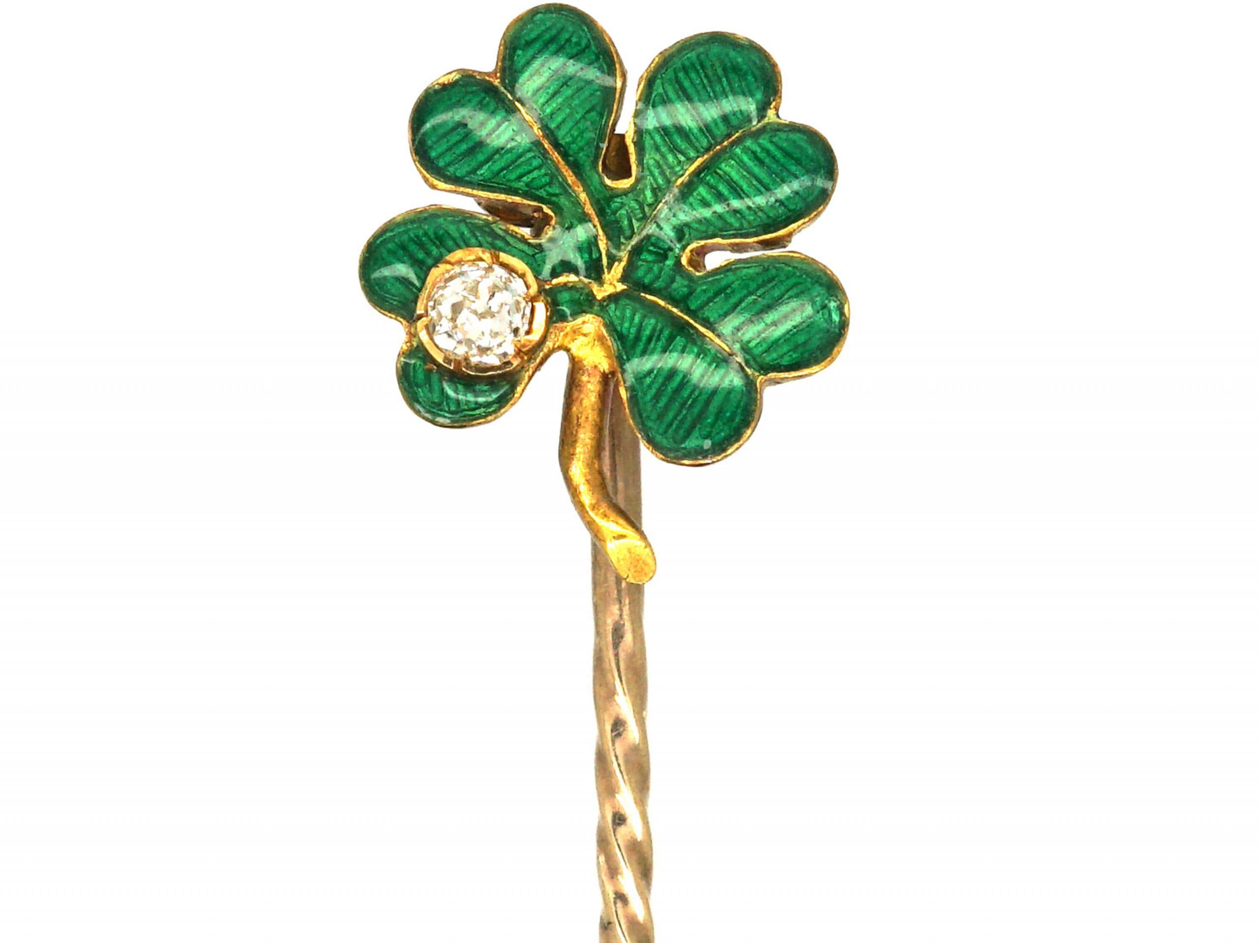 9ct Gold, Green Crystal 4 Leaf Clover Pendant in Green