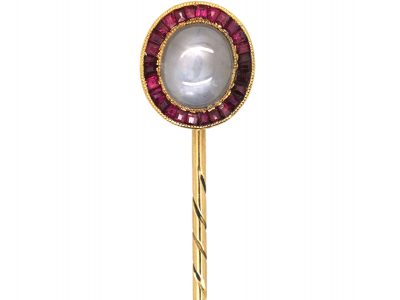 Edwardian 18ct Gold, Star Sapphire & Calibre Cut Ruby Target Tie Pin