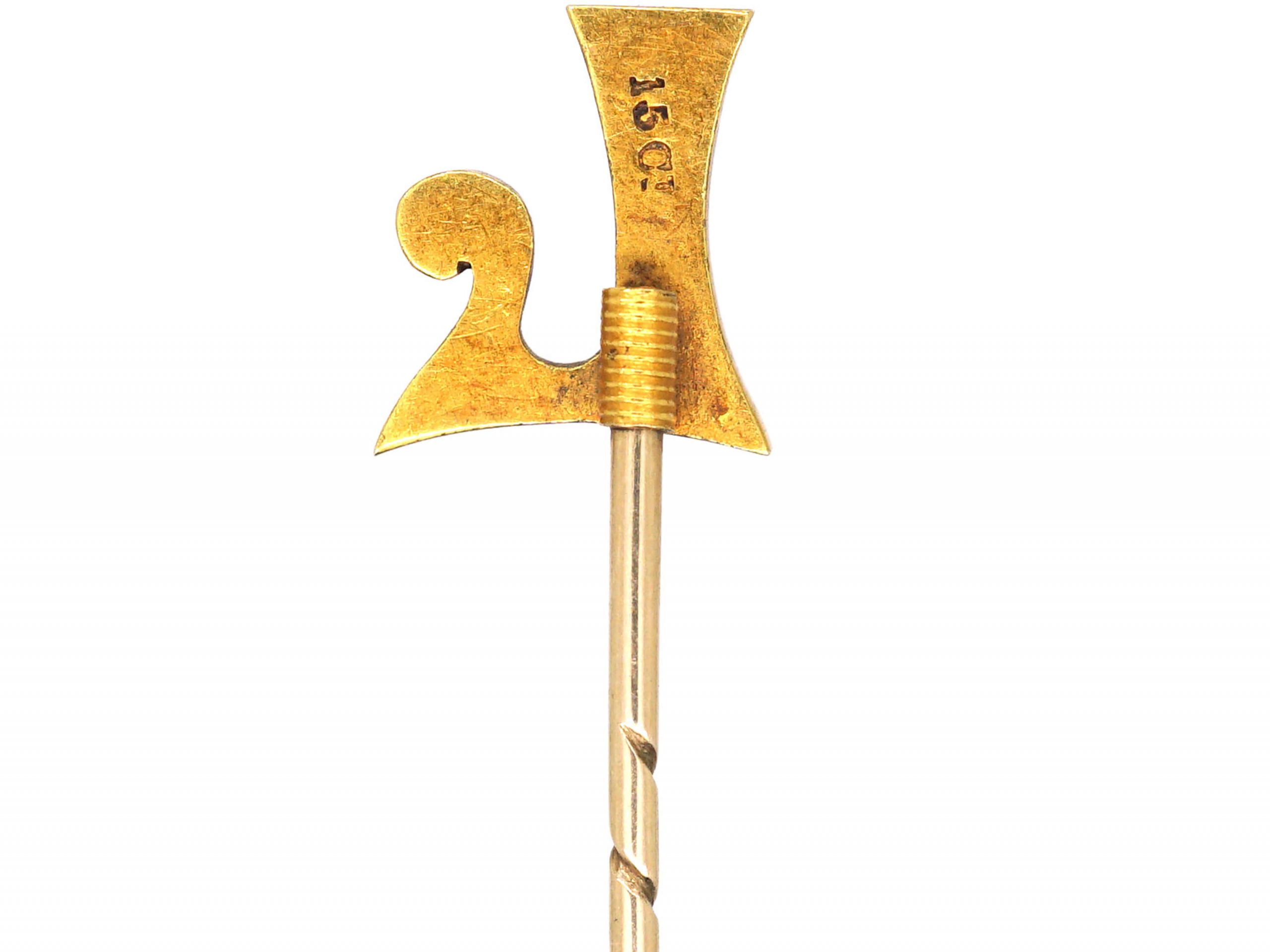 Edwardian Gold Tie Pin set with Natural Split Pearls in an L Shape (693T) The Antique