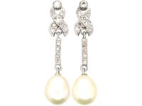 18ct White Gold Pearl & Diamond Kiss Drop Earrings