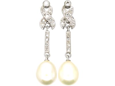18ct White Gold Pearl & Diamond Kiss Drop Earrings