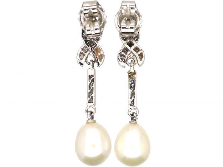 18ct White Gold Pearl & Diamond Kiss Drop Earrings
