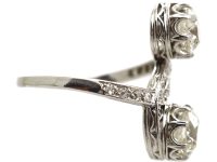 Art Nouveau Platinum, Two Stone Diamond Cross Over Ring