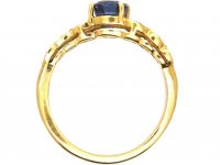 Modernist 18ct Gold Curved Ring set with a Sapphire & Diamonds