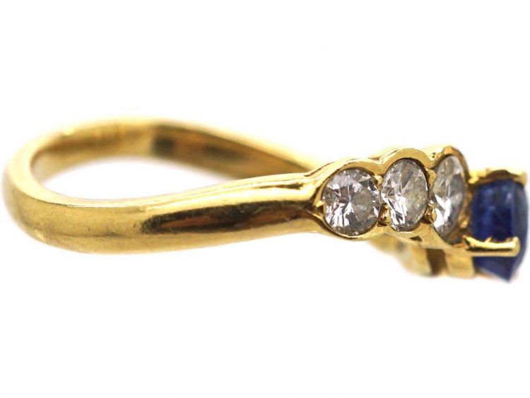 Modernist 18ct Gold Curved Ring set with a Sapphire & Diamonds