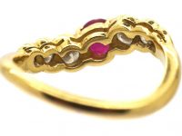 Modernist 18ct Gold Curved Ring set with a Ruby & Diamonds