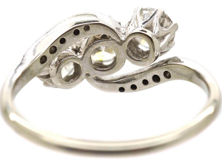 Edwardian 18ct White Gold & Platinum, Three Stone Diamond Crossover Ring