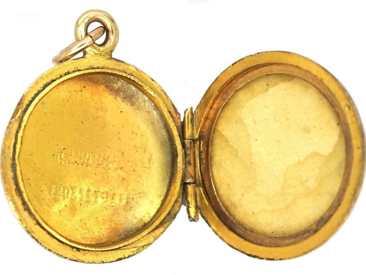 Edwardian 9ct Gold Back & Front Round Locket with Swallow Motif