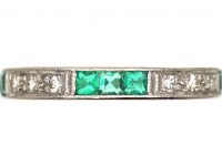 Art Deco 18ct White Gold, Emerald & Diamond Eternity Ring