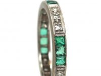 Art Deco 18ct White Gold, Emerald & Diamond Eternity Ring